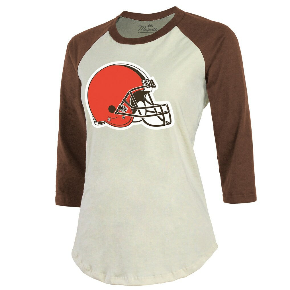 Deshaun Watson Cleveland Browns Majestic Threads Women's Player Name & Number Tri-Blend Three-Quarter Sleeve T-Shirt - Cream T-shirts