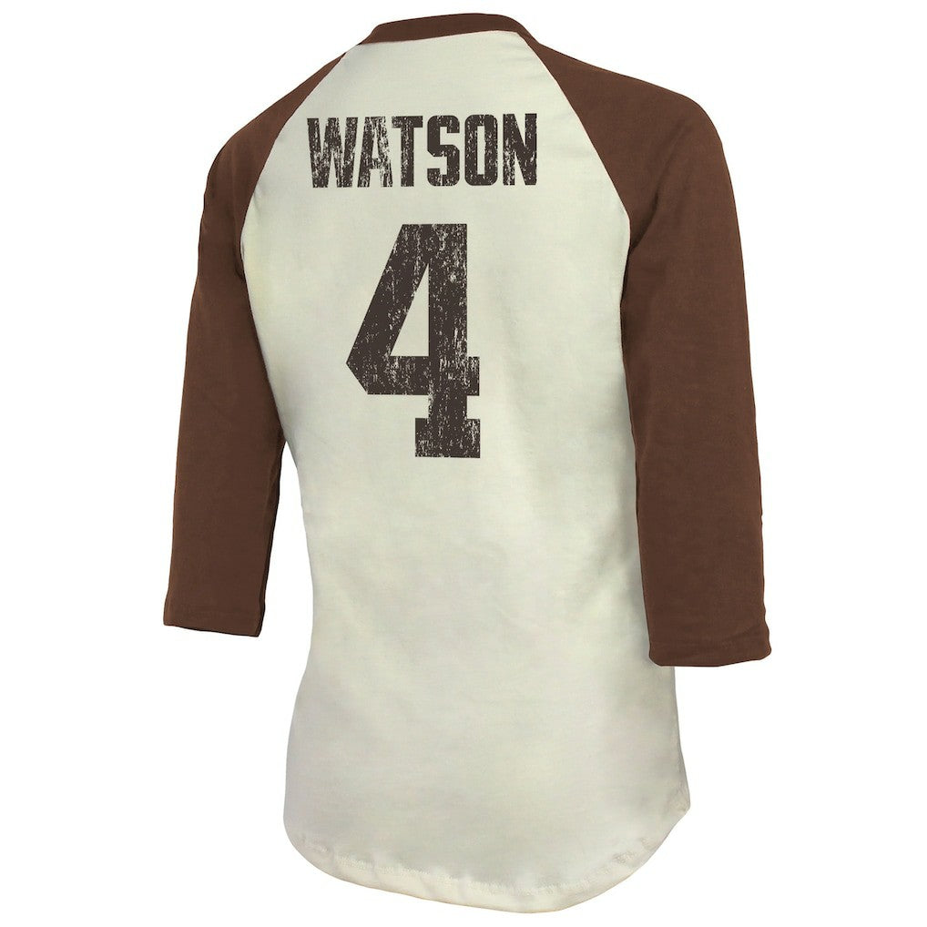 Deshaun Watson Cleveland Browns Majestic Threads Women's Player Name & Number Tri-Blend Three-Quarter Sleeve T-Shirt - Cream T-shirts