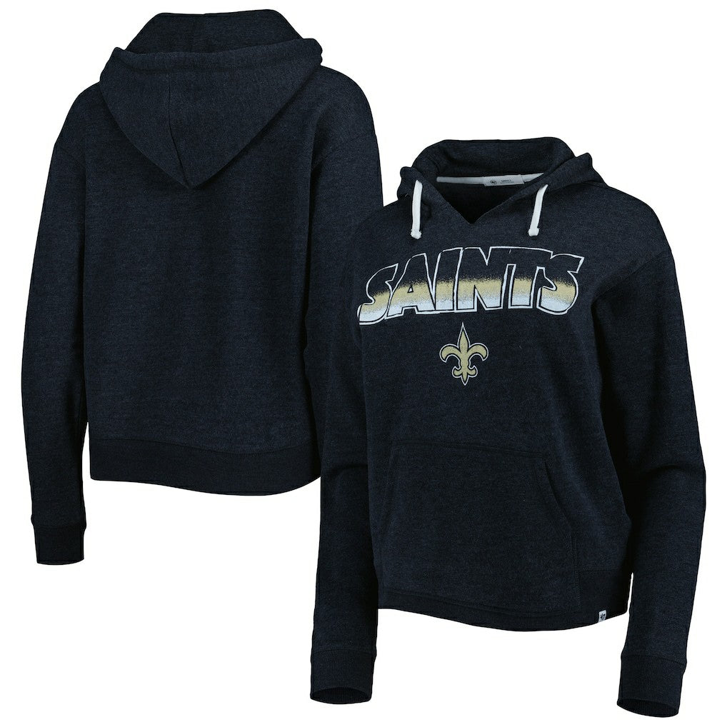 New Orleans Saints '47 Women's Color Rise Kennedy Notch Neck Pullover Hoodie - Black Hoodies