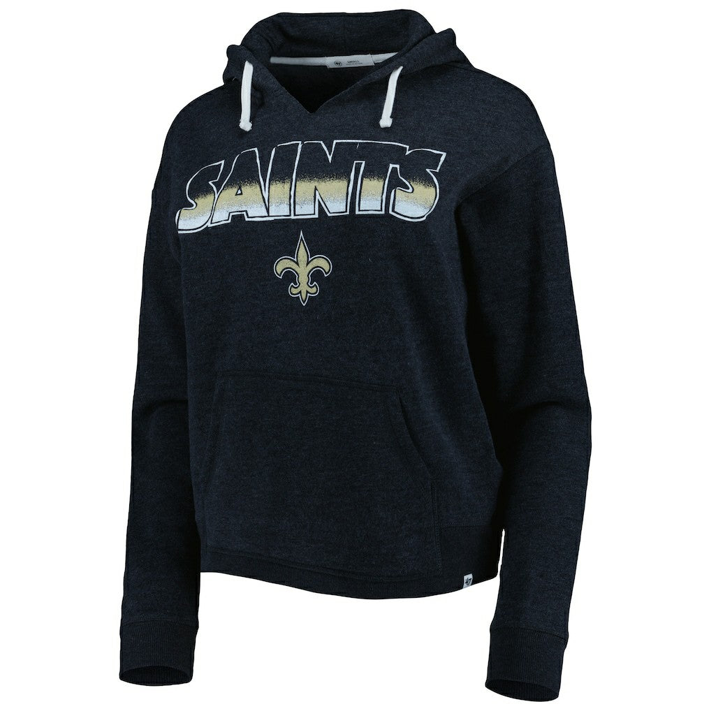 New Orleans Saints '47 Women's Color Rise Kennedy Notch Neck Pullover Hoodie - Black Hoodies
