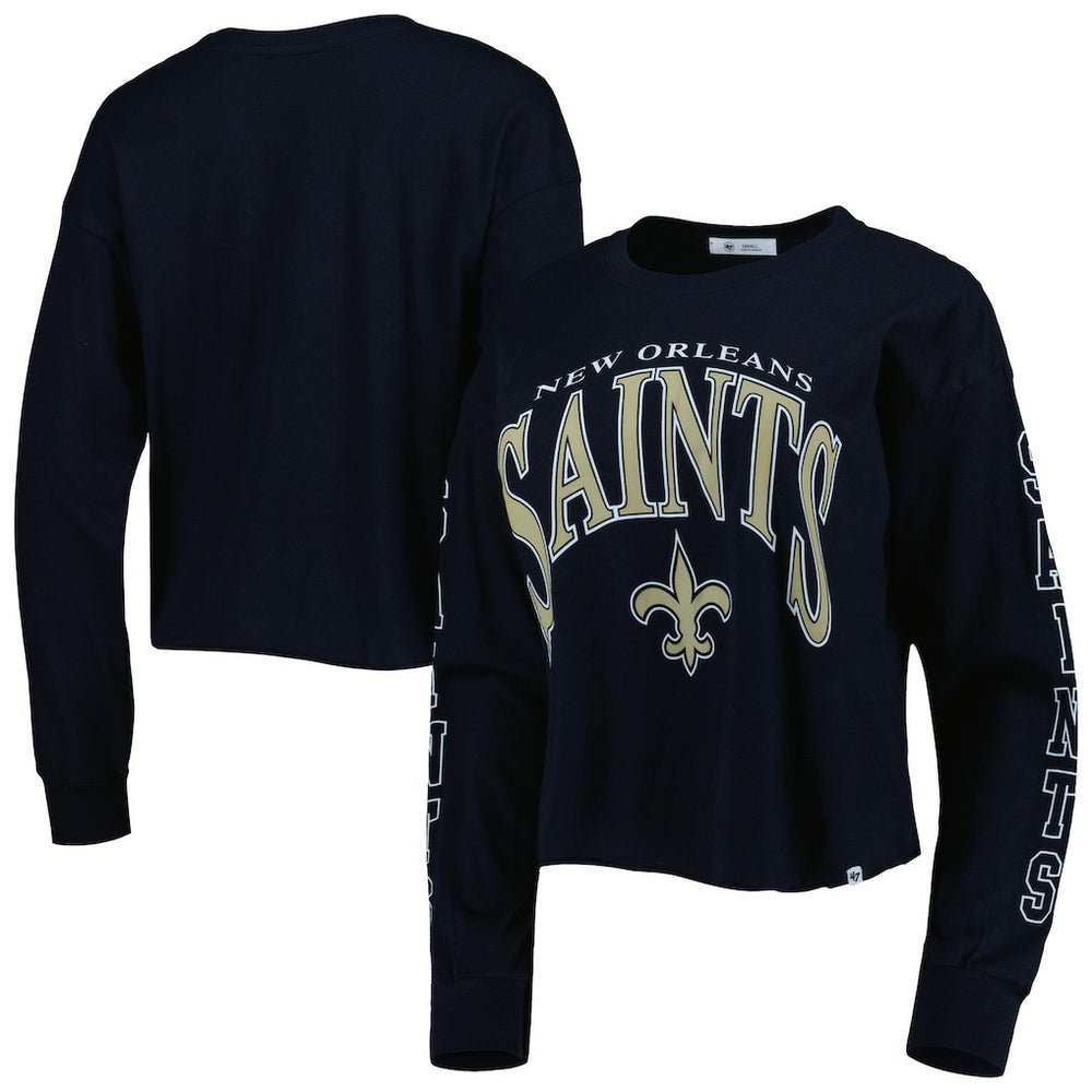 New Orleans Saints '47 Women's Skyler Parkway Cropped Long Sleeve T-Shirt - Black T-shirts
