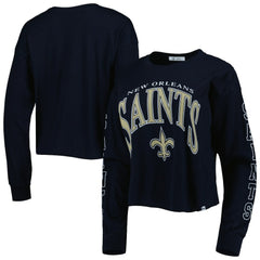 New Orleans Saints '47 Women's Skyler Parkway Cropped Long Sleeve T-Shirt - Black T-shirts