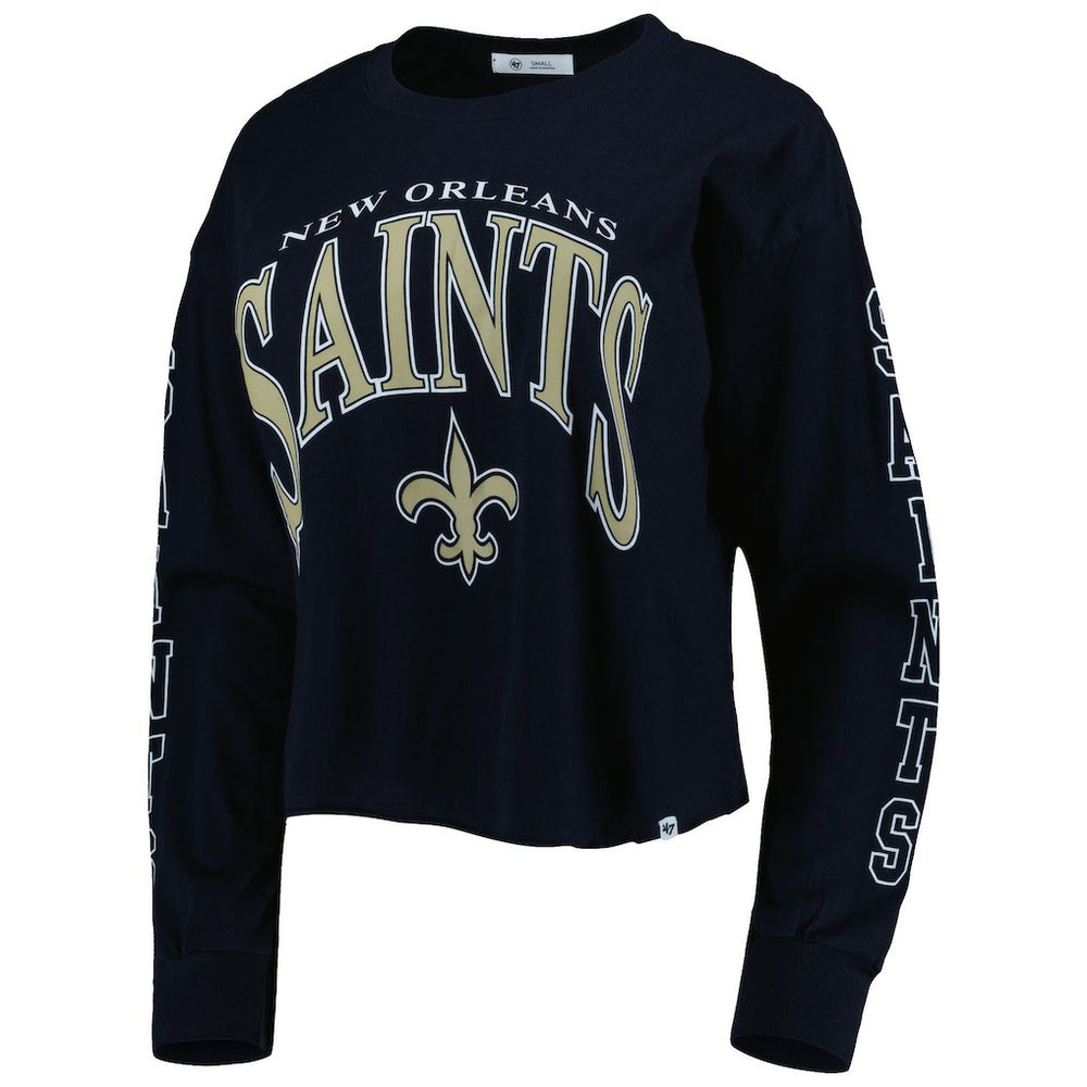 New Orleans Saints '47 Women's Skyler Parkway Cropped Long Sleeve T-Shirt - Black T-shirts