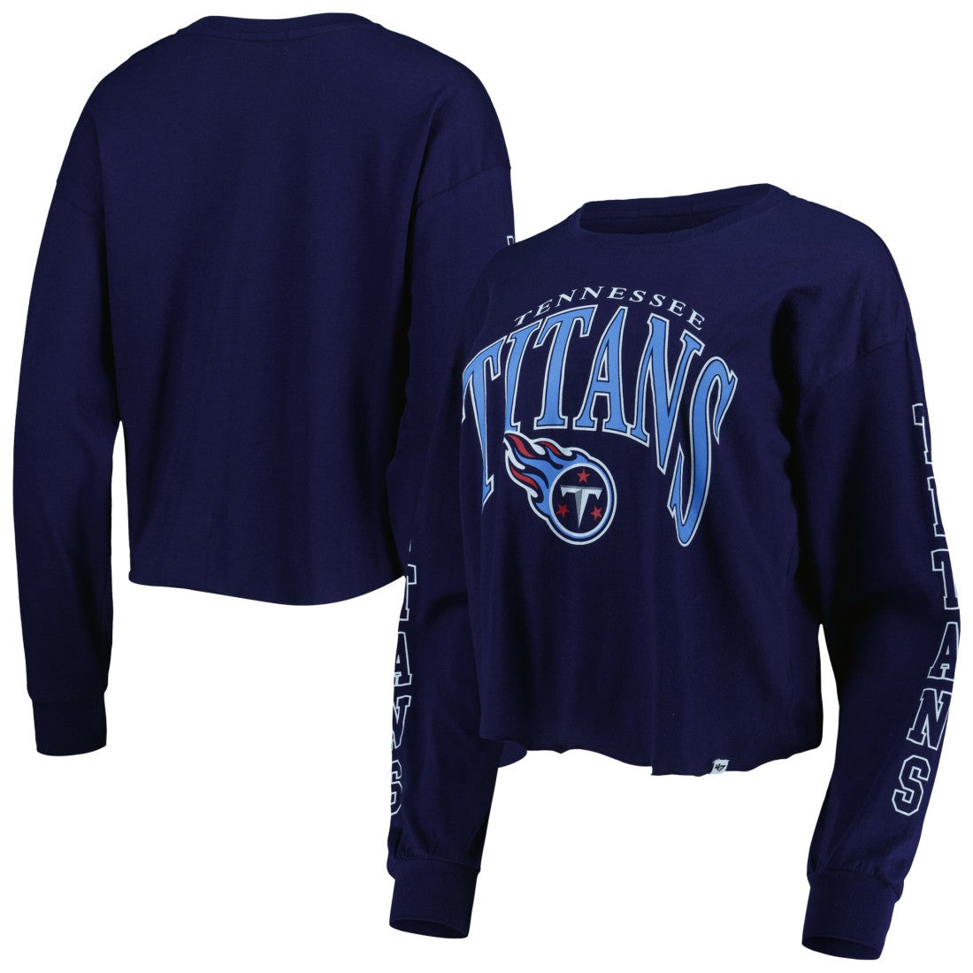 Tennessee Titans '47 Women's Skyler Parkway Cropped Long Sleeve T-Shirt - Navy T-shirts