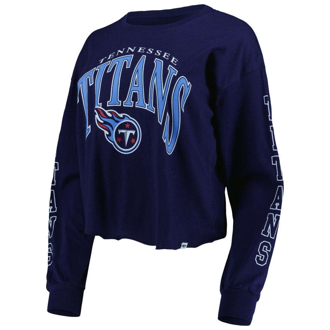Tennessee Titans '47 Women's Skyler Parkway Cropped Long Sleeve T-Shirt - Navy T-shirts