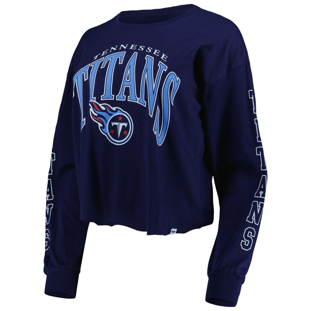 Tennessee Titans '47 Women's Skyler Parkway Cropped Long Sleeve T-Shirt - Navy T-shirts