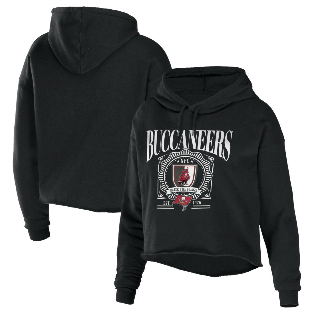 Tampa Bay Buccaneers WEAR by Erin Andrews Women's Cropped Sponge Fleece Pullover Hoodie - Black Hoodies