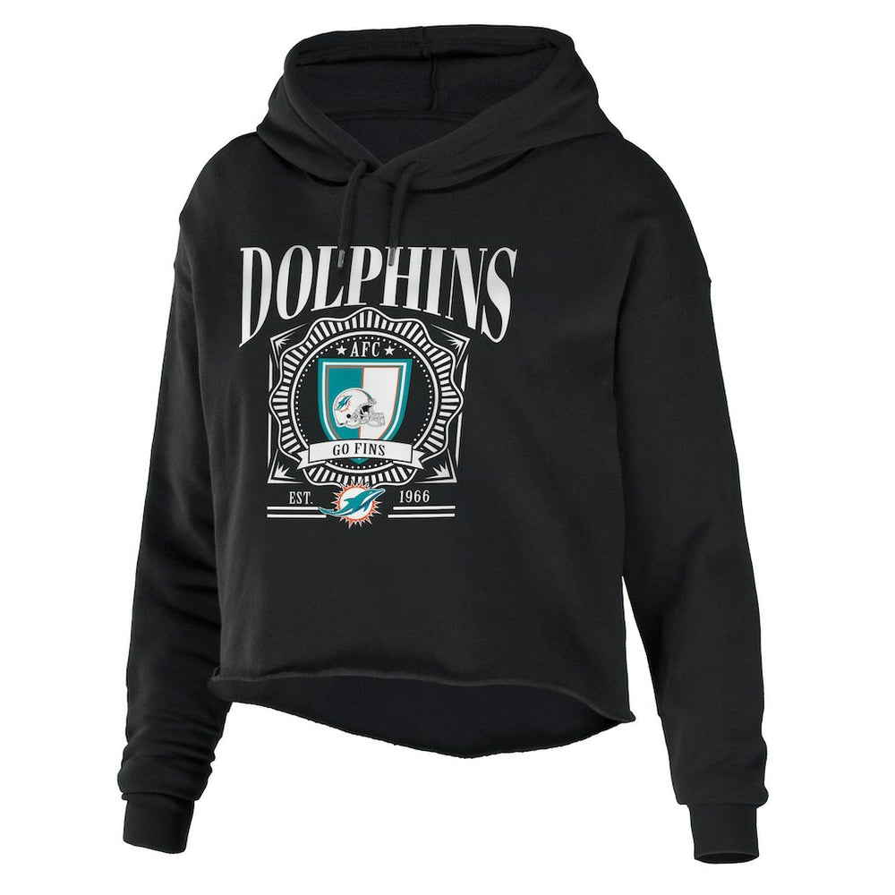 Miami Dolphins WEAR by Erin Andrews Women's Cropped Sponge Fleece Pullover Hoodie - Black Hoodies