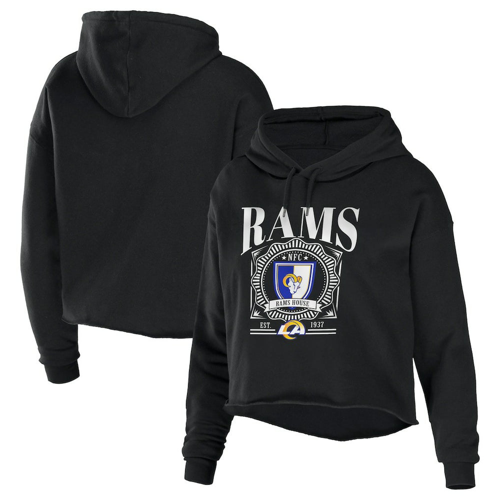 Los Angeles Rams WEAR by Erin Andrews Women's Cropped Sponge Fleece Pullover Hoodie - Black Hoodies