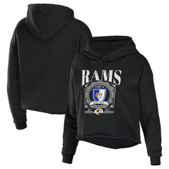 Los Angeles Rams WEAR by Erin Andrews Women's Cropped Sponge Fleece Pullover Hoodie - Black Hoodies