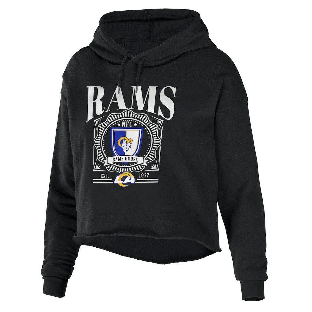 Los Angeles Rams WEAR by Erin Andrews Women's Cropped Sponge Fleece Pullover Hoodie - Black Hoodies