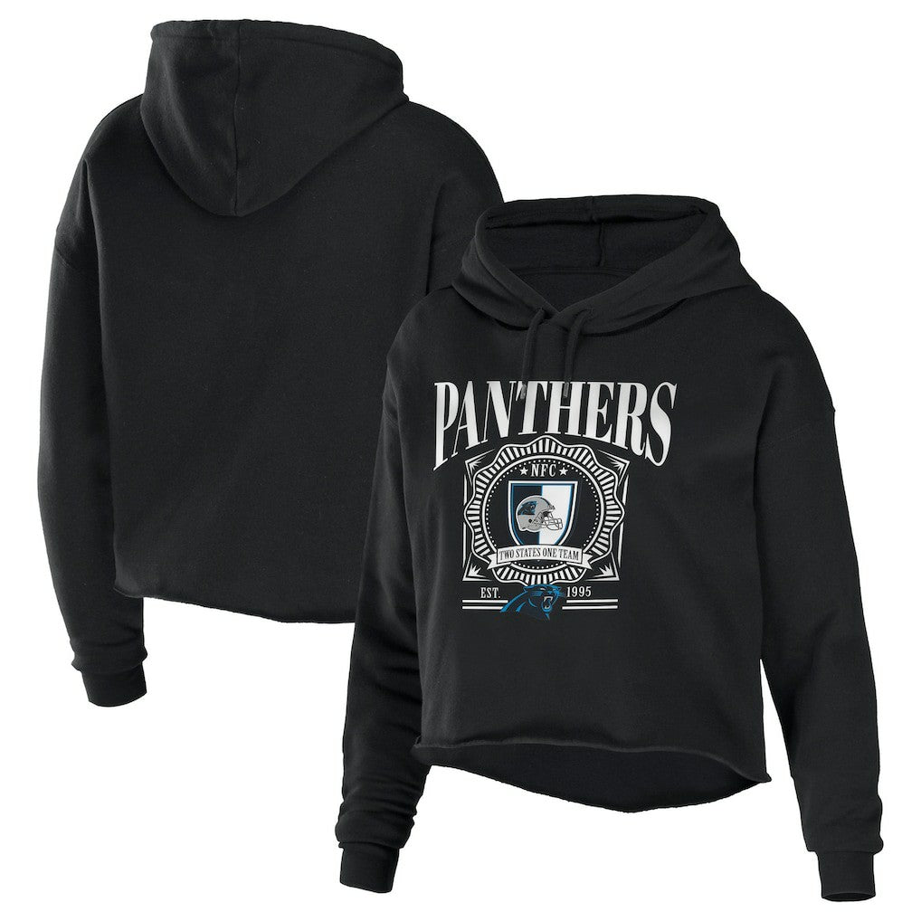 Carolina Panthers WEAR by Erin Andrews Women's Cropped Sponge Fleece Pullover Hoodie - Black Hoodies