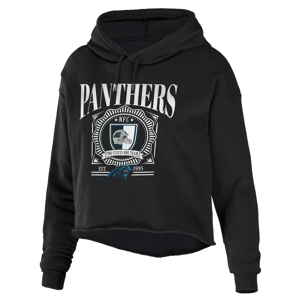 Carolina Panthers WEAR by Erin Andrews Women's Cropped Sponge Fleece Pullover Hoodie - Black Hoodies