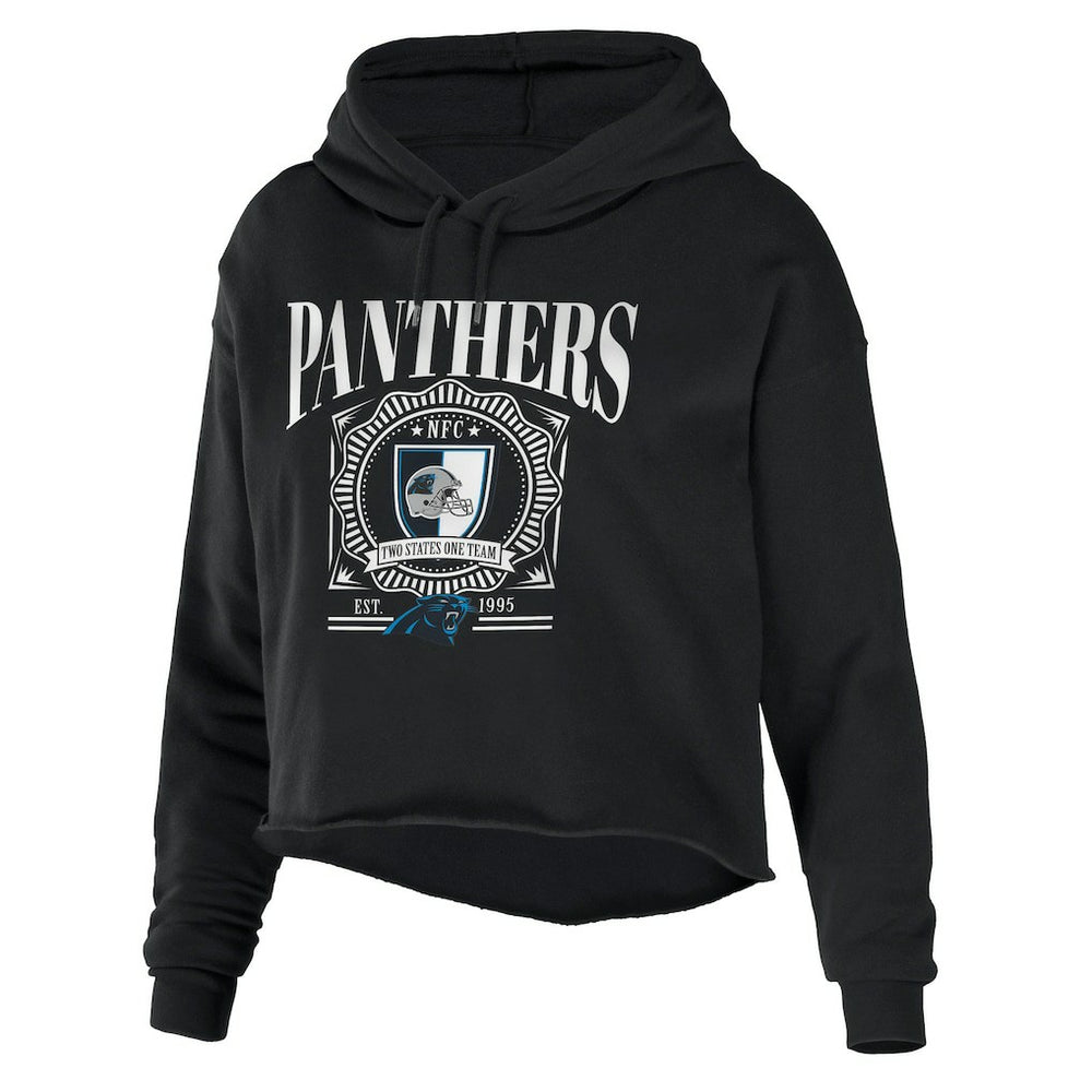 Carolina Panthers WEAR by Erin Andrews Women's Cropped Sponge Fleece Pullover Hoodie - Black Hoodies