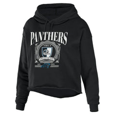 Carolina Panthers WEAR by Erin Andrews Women's Cropped Sponge Fleece Pullover Hoodie - Black Hoodies