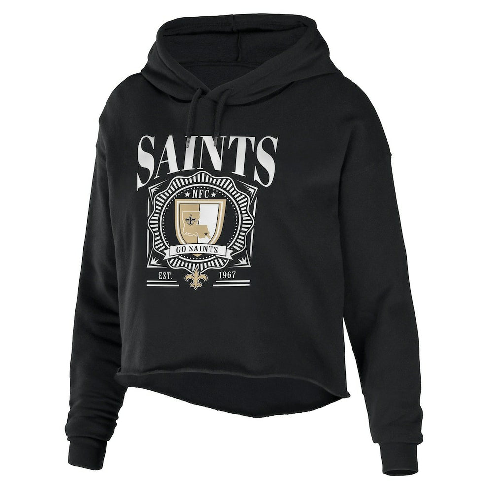 New Orleans Saints WEAR by Erin Andrews Women's Cropped Sponge Fleece Pullover Hoodie - Black Hoodies