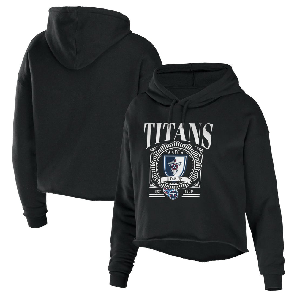 Tennessee Titans WEAR by Erin Andrews Women's Cropped Sponge Fleece Pullover Hoodie - Black Hoodies