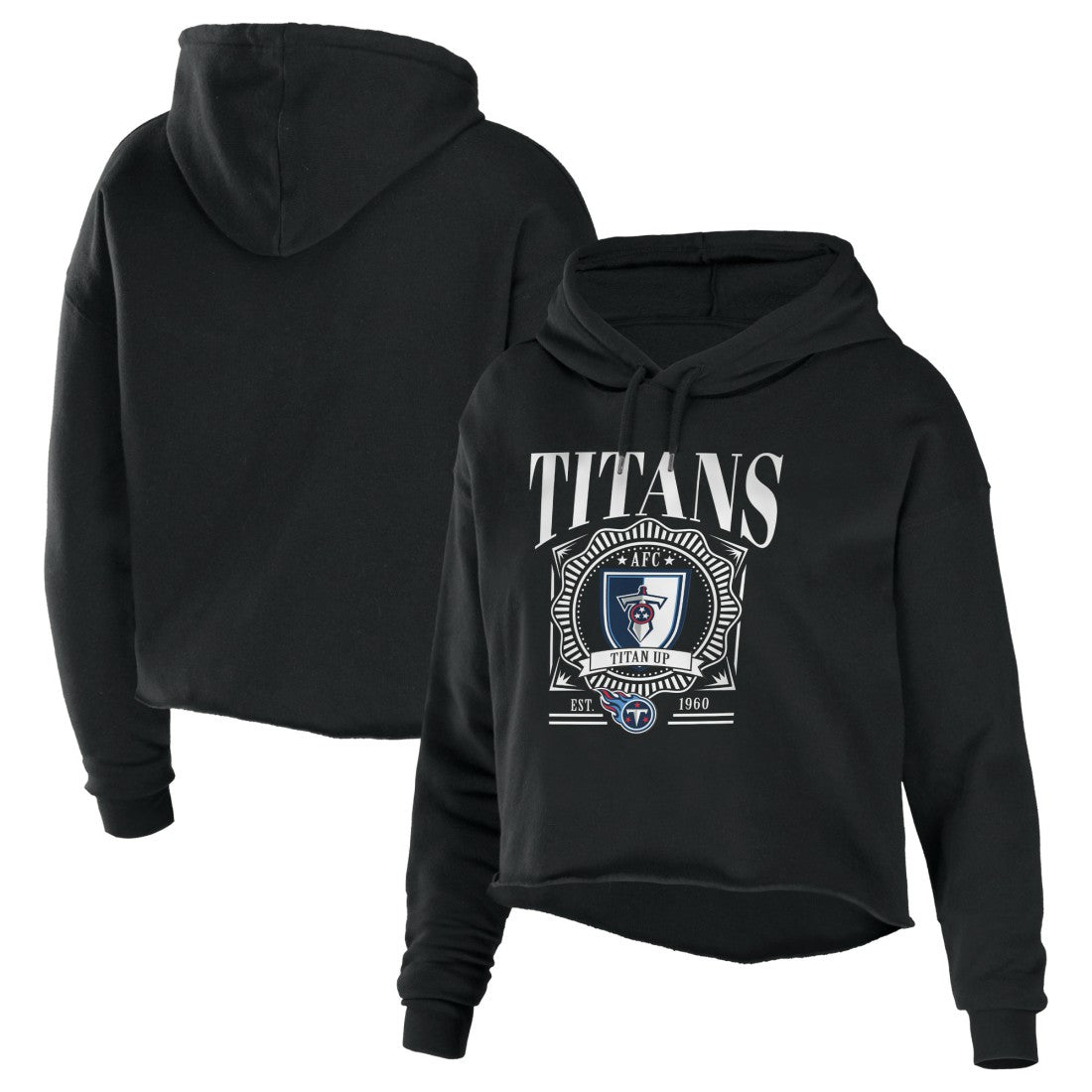 Tennessee Titans WEAR by Erin Andrews Women's Cropped Sponge Fleece Pullover Hoodie - Black Hoodies