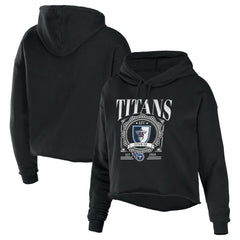 Tennessee Titans WEAR by Erin Andrews Women's Cropped Sponge Fleece Pullover Hoodie - Black Hoodies