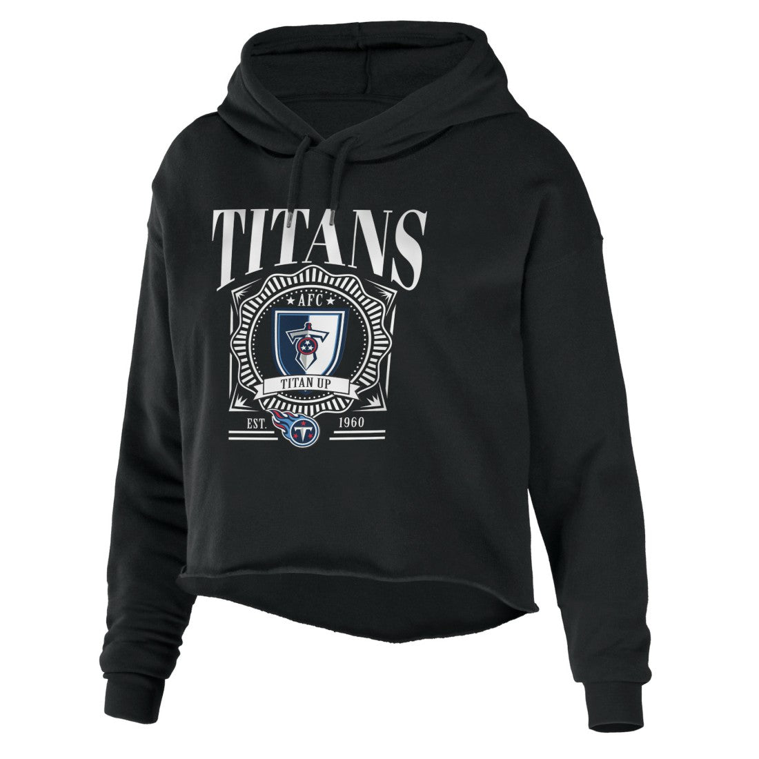 Tennessee Titans WEAR by Erin Andrews Women's Cropped Sponge Fleece Pullover Hoodie - Black Hoodies