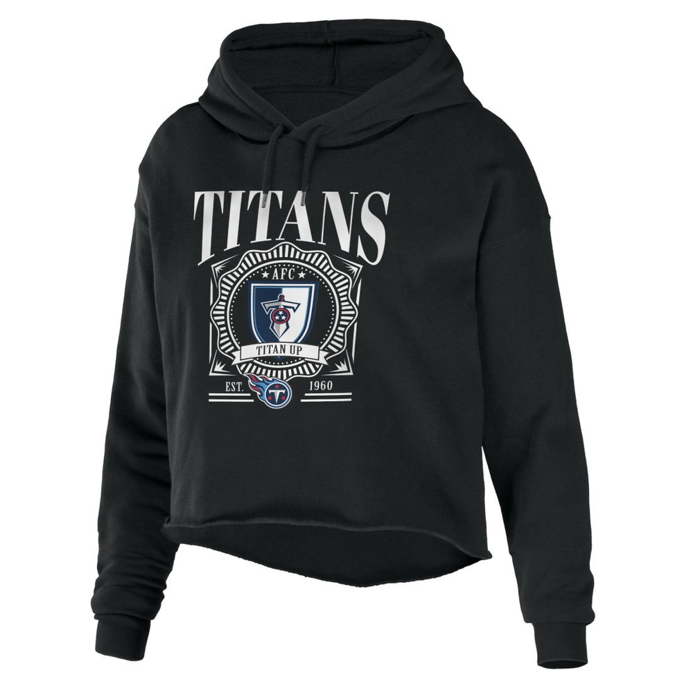 Tennessee Titans WEAR by Erin Andrews Women's Cropped Sponge Fleece Pullover Hoodie - Black Hoodies