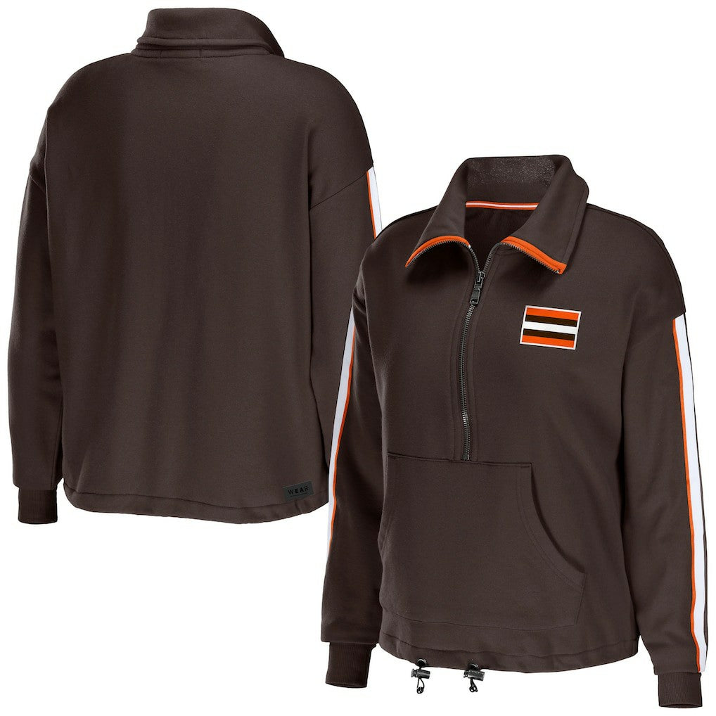 Cleveland Browns WEAR by Erin Andrews Women's Logo Stripe Half-Zip Top - Brown Tops