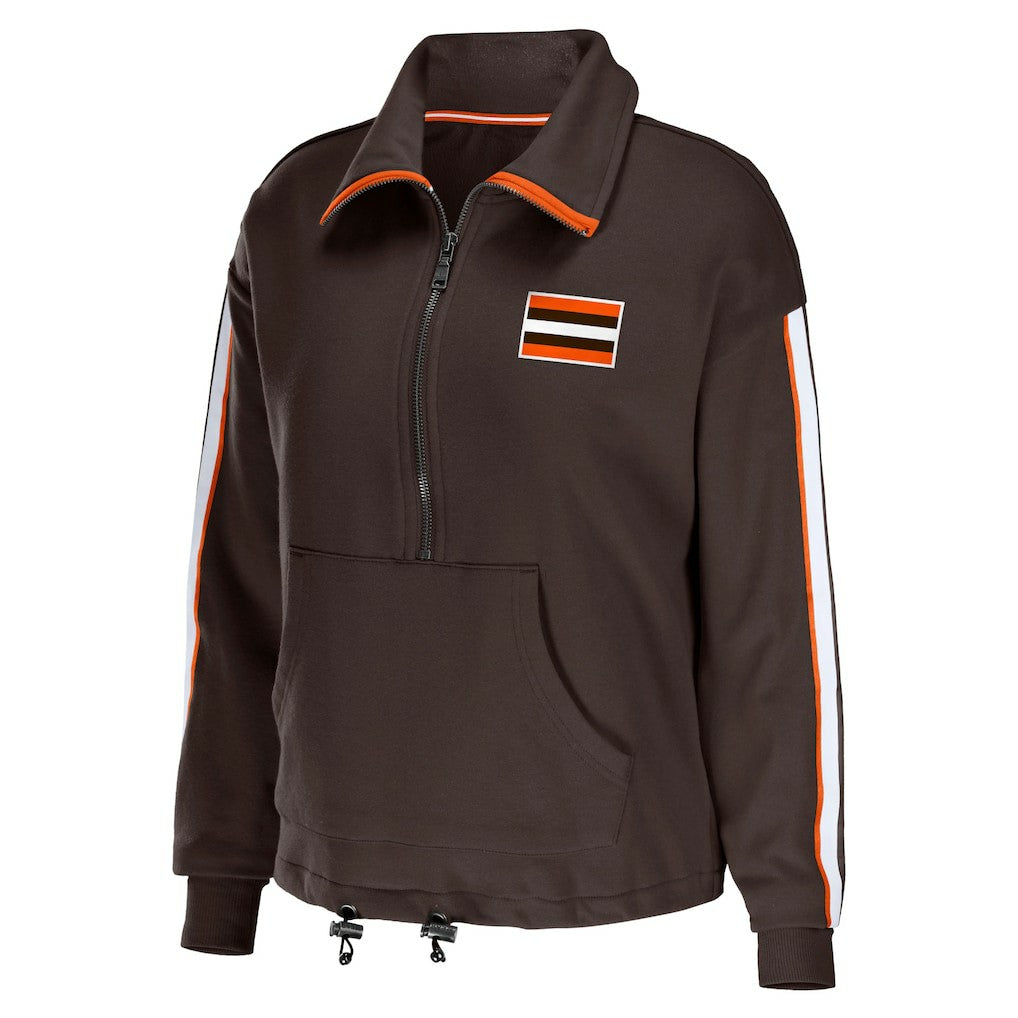 Cleveland Browns WEAR by Erin Andrews Women's Logo Stripe Half-Zip Top - Brown Tops