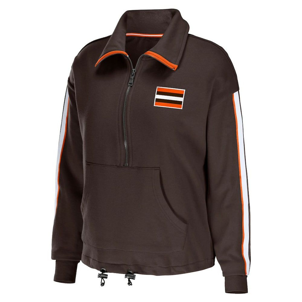 Cleveland Browns WEAR by Erin Andrews Women's Logo Stripe Half-Zip Top - Brown Tops