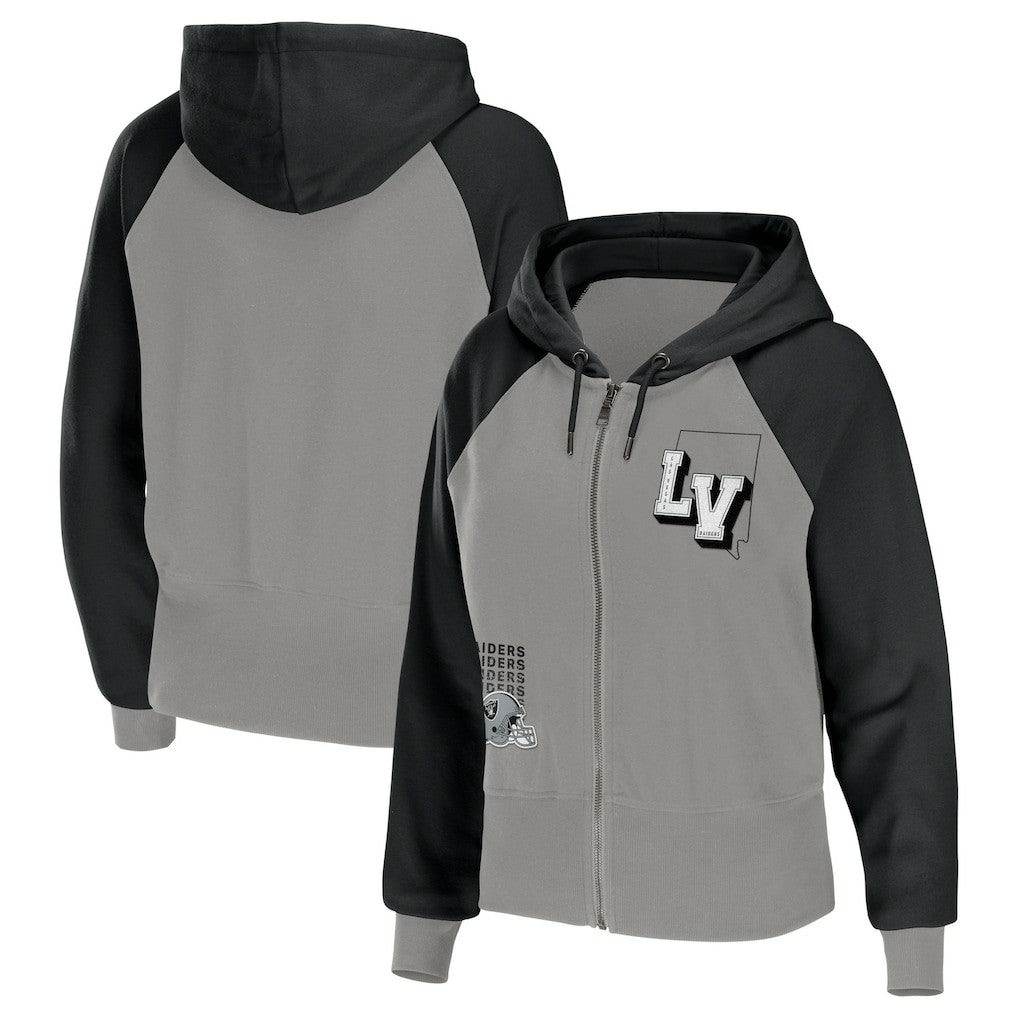 Las Vegas Raiders WEAR by Erin Andrews Women's Colorblock Lightweight Full-Zip Hoodie - Silver Hoodies