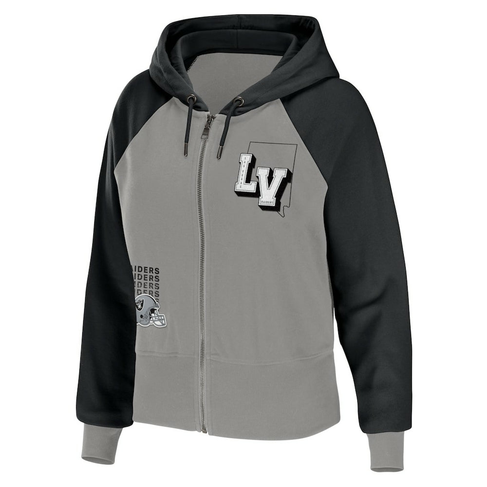 Las Vegas Raiders WEAR by Erin Andrews Women's Colorblock Lightweight Full-Zip Hoodie - Silver Hoodies