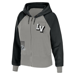 Las Vegas Raiders WEAR by Erin Andrews Women's Colorblock Lightweight Full-Zip Hoodie - Silver Hoodies