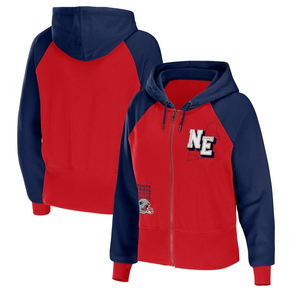 New England Patriots WEAR by Erin Andrews Women's Colorblock Lightweight Full-Zip Hoodie - Red Hoodies