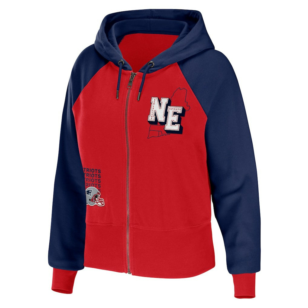 New England Patriots WEAR by Erin Andrews Women's Colorblock Lightweight Full-Zip Hoodie - Red Hoodies