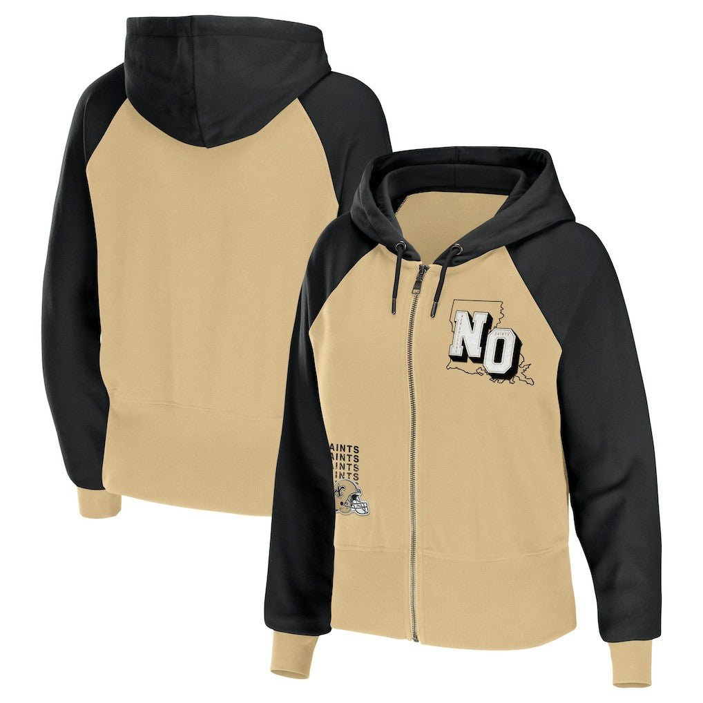 New Orleans Saints WEAR by Erin Andrews Women's Colorblock Lightweight Full-Zip Hoodie - Gold Hoodies