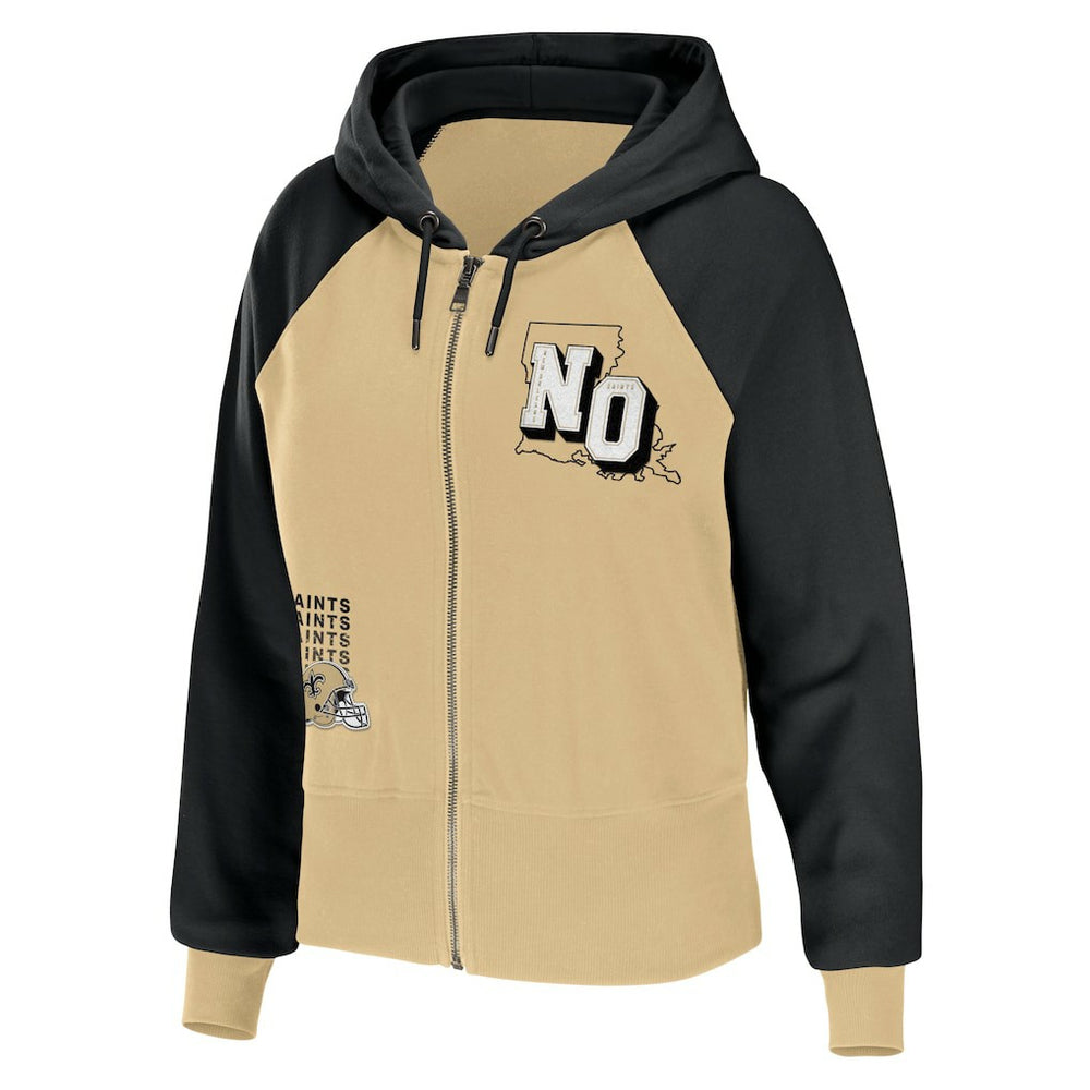 New Orleans Saints WEAR by Erin Andrews Women's Colorblock Lightweight Full-Zip Hoodie - Gold Hoodies