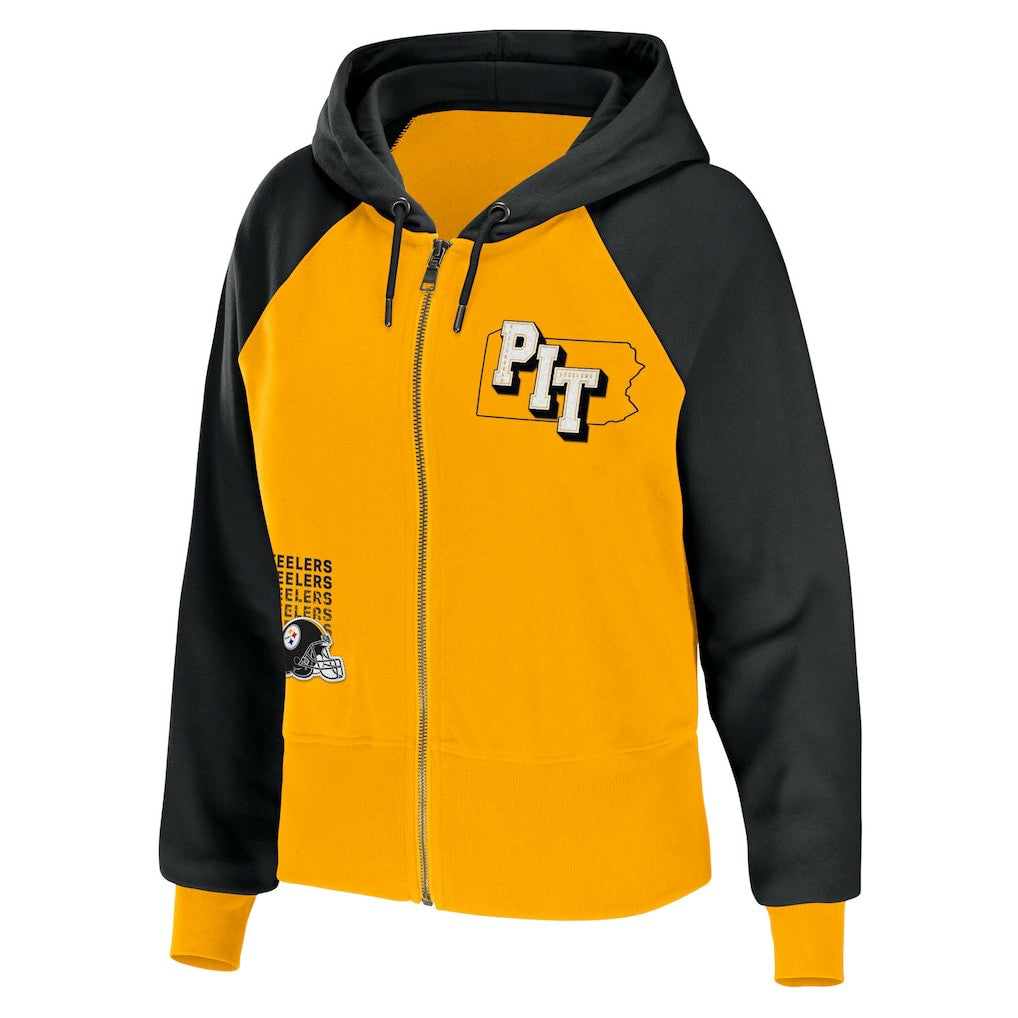 Pittsburgh Steelers WEAR by Erin Andrews Women's Colorblock Lightweight Full-Zip Hoodie - Gold Hoodies