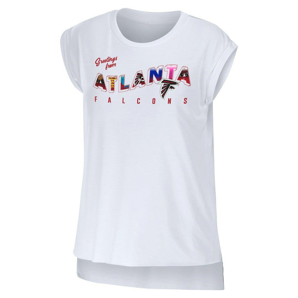 Atlanta Falcons WEAR by Erin Andrews Women's Greetings From Muscle T-Shirt - White T-shirts