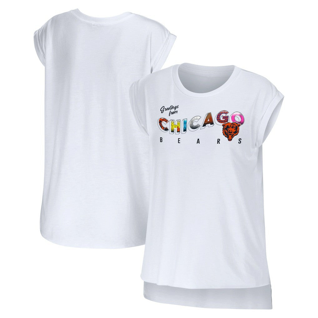 Chicago Bears WEAR by Erin Andrews Women's Greetings From Muscle T-Shirt - White T-shirts