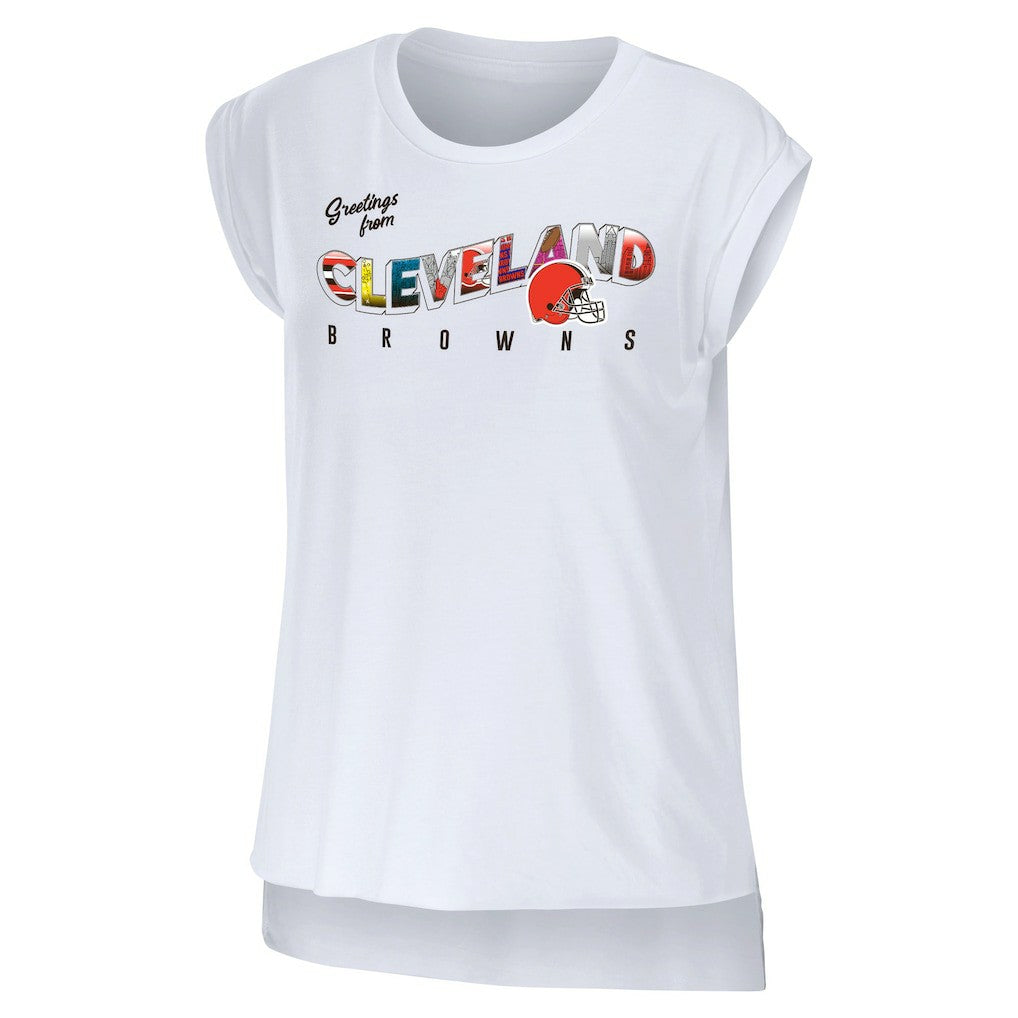Cleveland Browns WEAR by Erin Andrews Women's Greetings From Muscle T-Shirt - White T-shirts