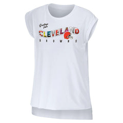 Cleveland Browns WEAR by Erin Andrews Women's Greetings From Muscle T-Shirt - White T-shirts