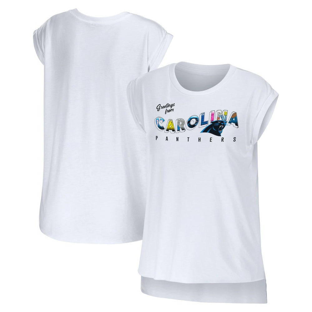 Carolina Panthers WEAR by Erin Andrews Women's Greetings From Muscle T-Shirt - White T-shirts