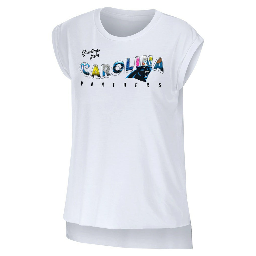 Carolina Panthers WEAR by Erin Andrews Women's Greetings From Muscle T-Shirt - White T-shirts