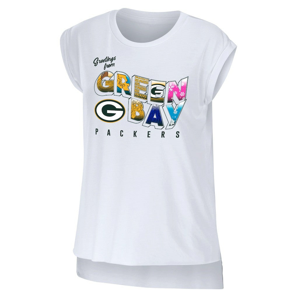 Green Bay Packers WEAR by Erin Andrews Women's Greetings From Muscle T-Shirt - White T-shirts