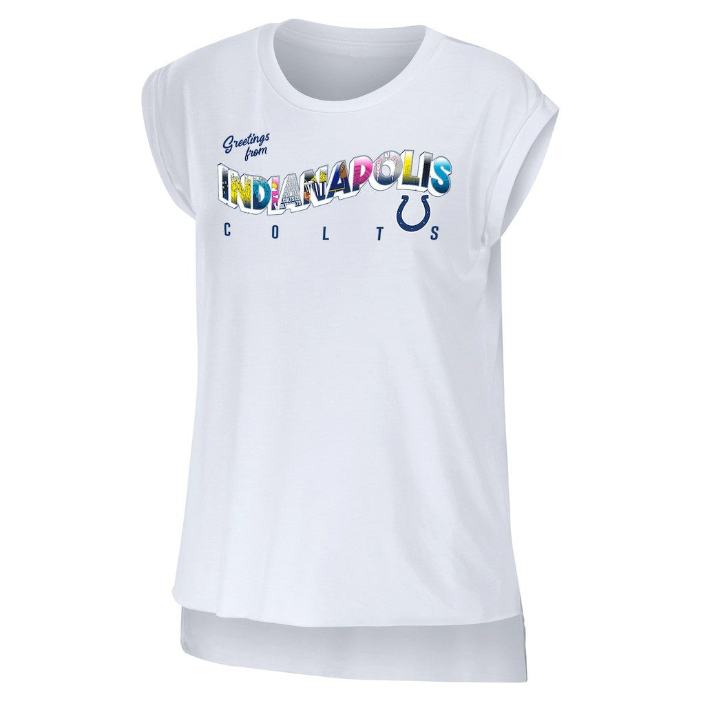 Indianapolis Colts WEAR by Erin Andrews Women's Greetings From Muscle T-Shirt - White T-shirts