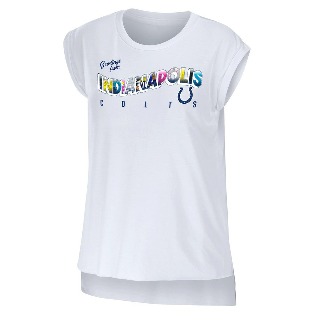 Indianapolis Colts WEAR by Erin Andrews Women's Greetings From Muscle T-Shirt - White T-shirts