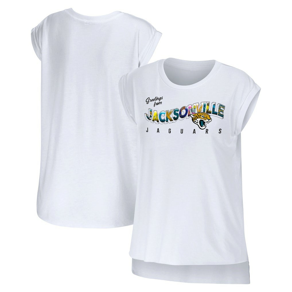 Jacksonville Jaguars WEAR by Erin Andrews Women's Greetings From Muscle T-Shirt - White T-shirts