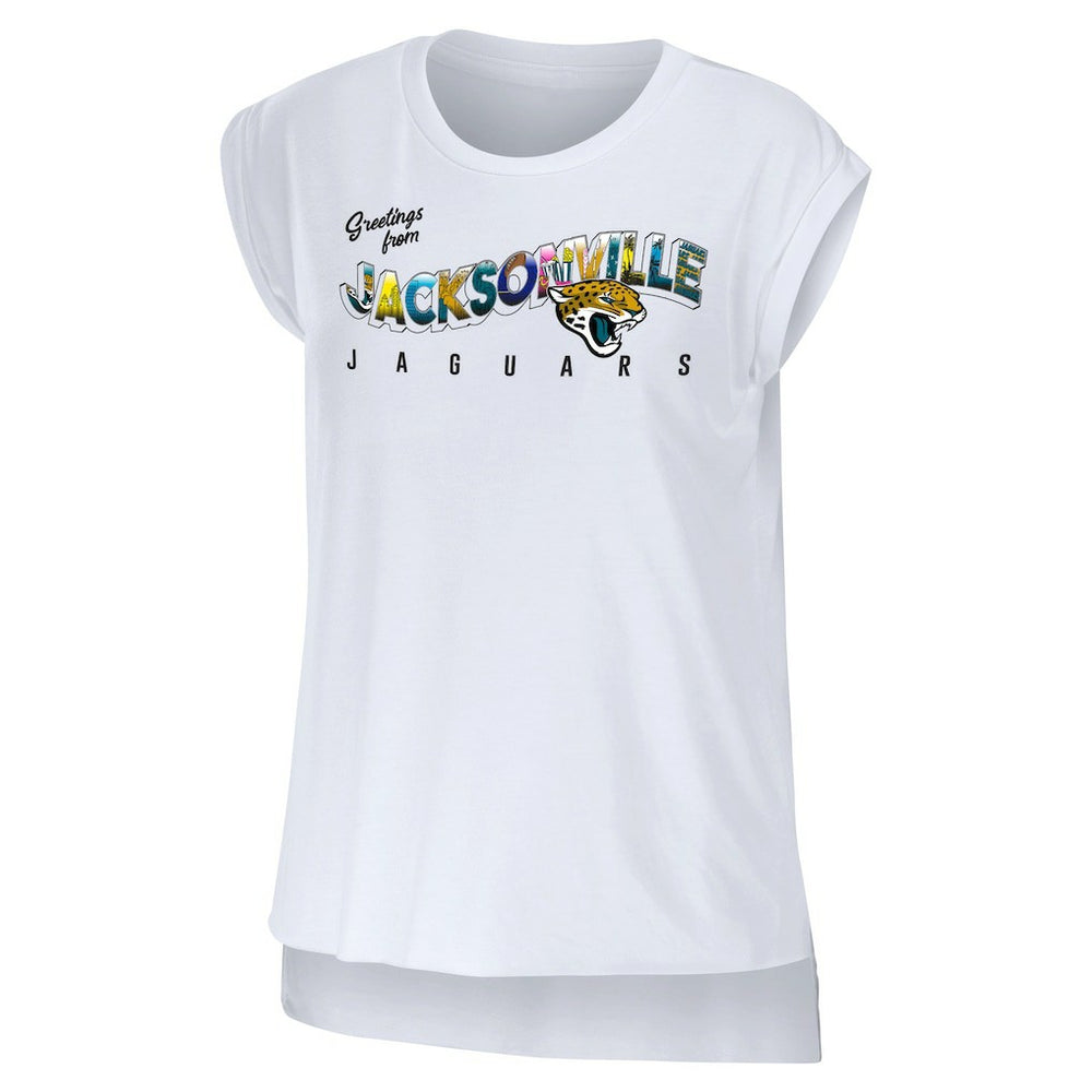 Jacksonville Jaguars WEAR by Erin Andrews Women's Greetings From Muscle T-Shirt - White T-shirts