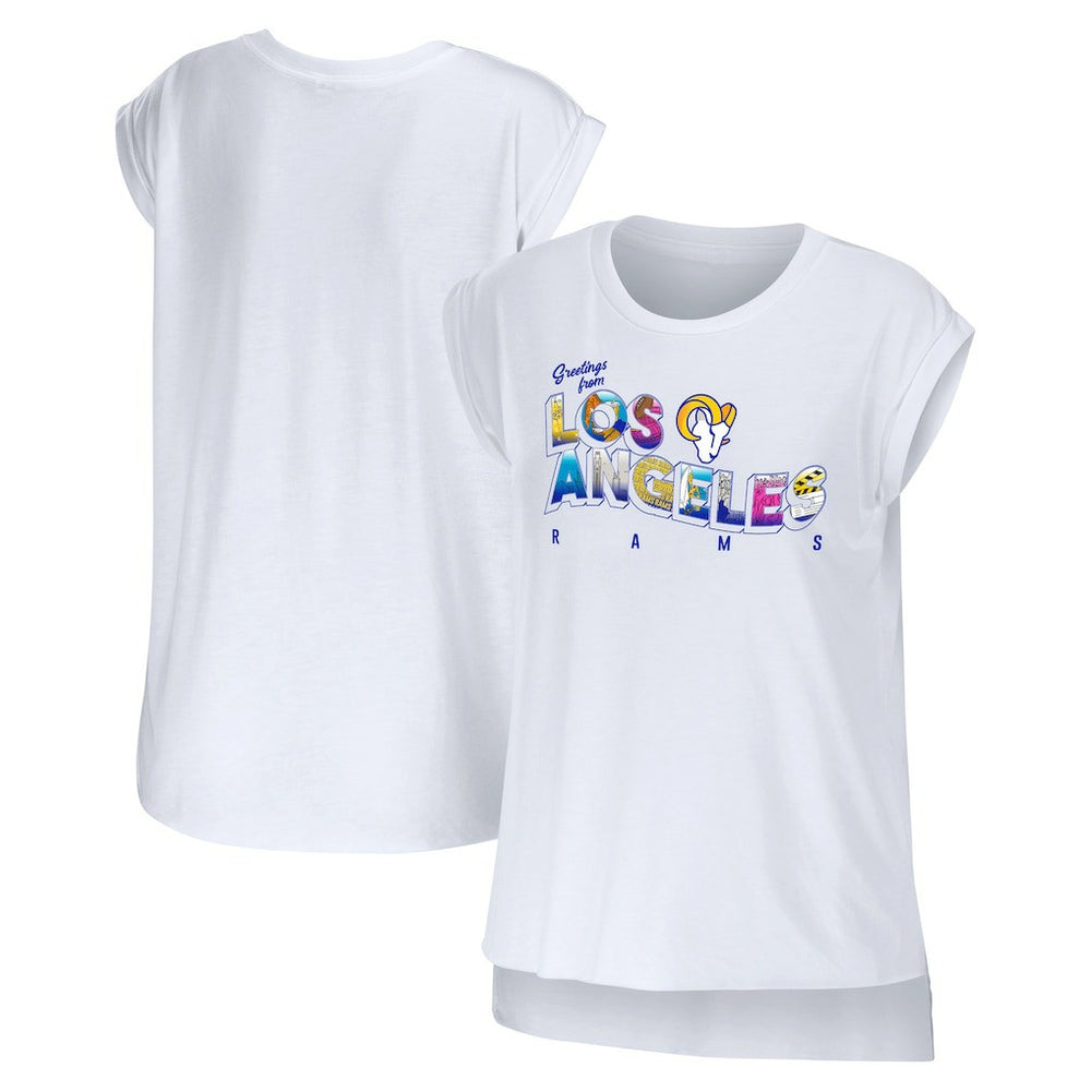 Los Angeles Rams WEAR by Erin Andrews Women's Greetings From Muscle T-Shirt - White T-shirts