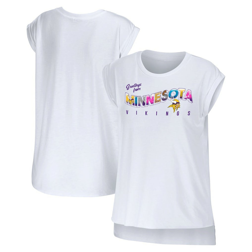 Minnesota Vikings WEAR by Erin Andrews Women's Greetings From Muscle T-Shirt - White T-shirts