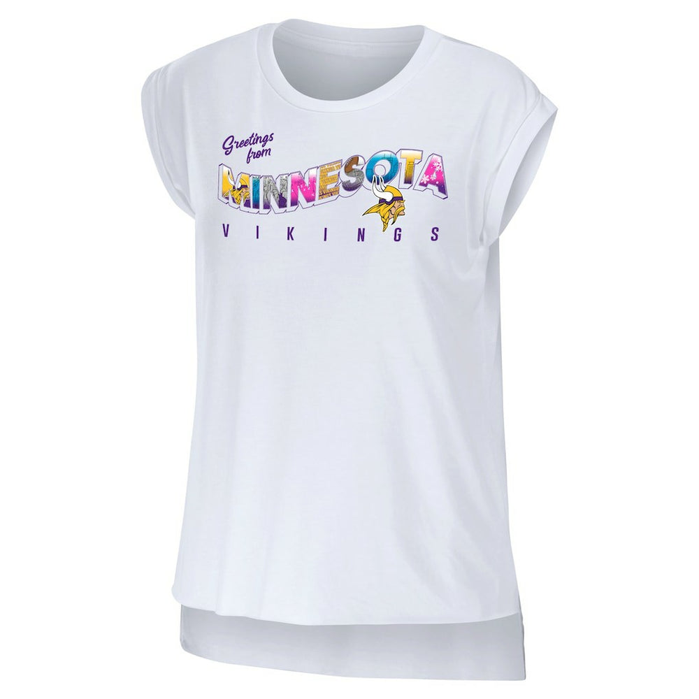 Minnesota Vikings WEAR by Erin Andrews Women's Greetings From Muscle T-Shirt - White T-shirts